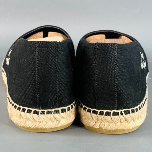 SAINT LAURENT Size 12 Black Natural Embroidered Logo Canvas Espadrille Sneakers - Picture 4 of 10